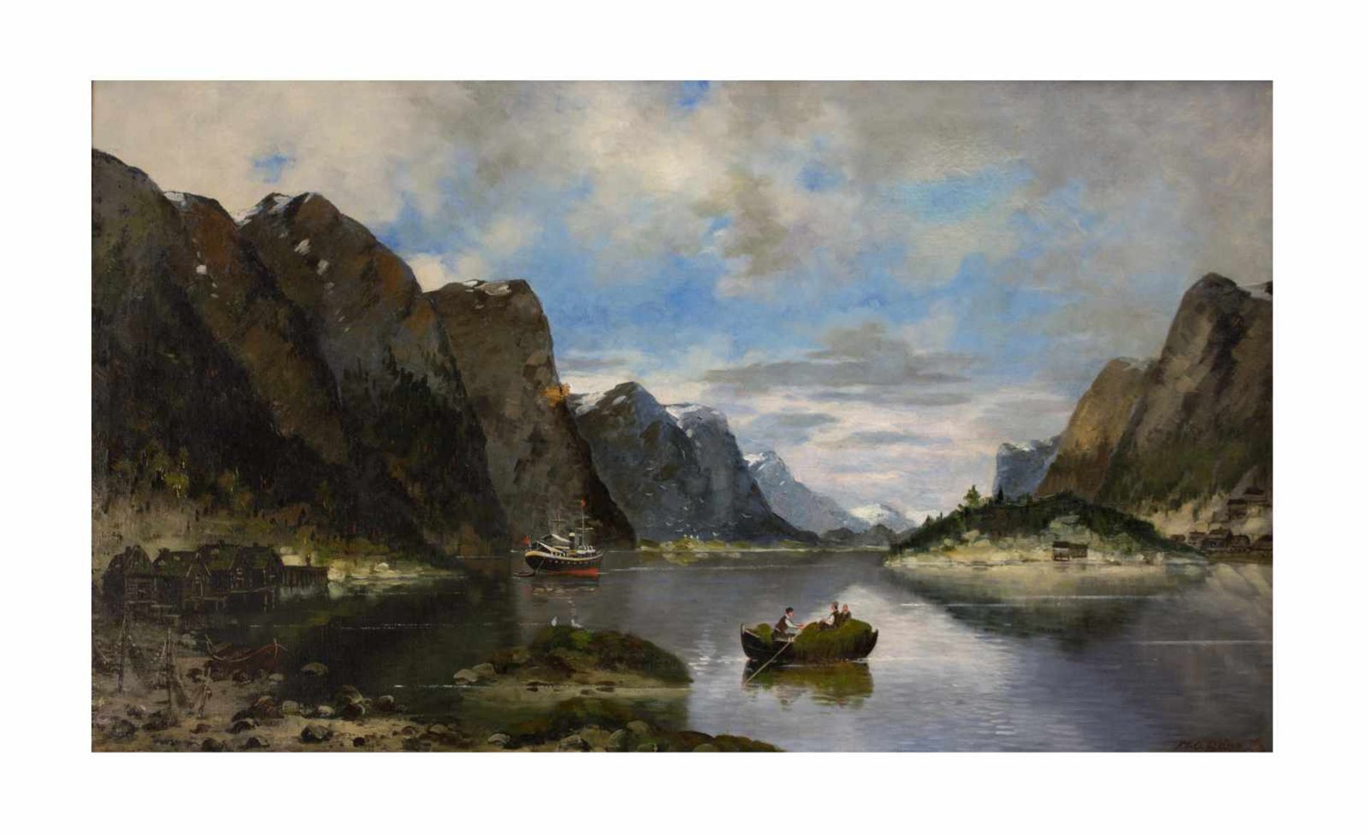 Max Otto Beyer (1863 Berlin - 1902 Düsseldorf) Landschaft in Fjord, Öl auf Leinwand, 69,5 cm x 119,5