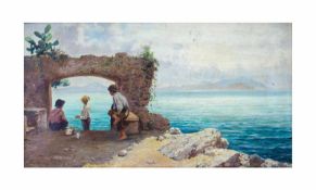 Peter Conrad Schreiber (1816 Fürth - 1894 Nürnberg) 3 Jungen beim Fischen auf Capri, Öl auf