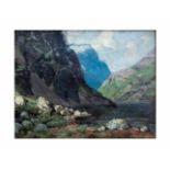 Willi Obronski (1876 Berlin - unbekannt) Bergtal-Landschaft, Öl auf Leinwand, 39,5 cm x 48,5 cm,