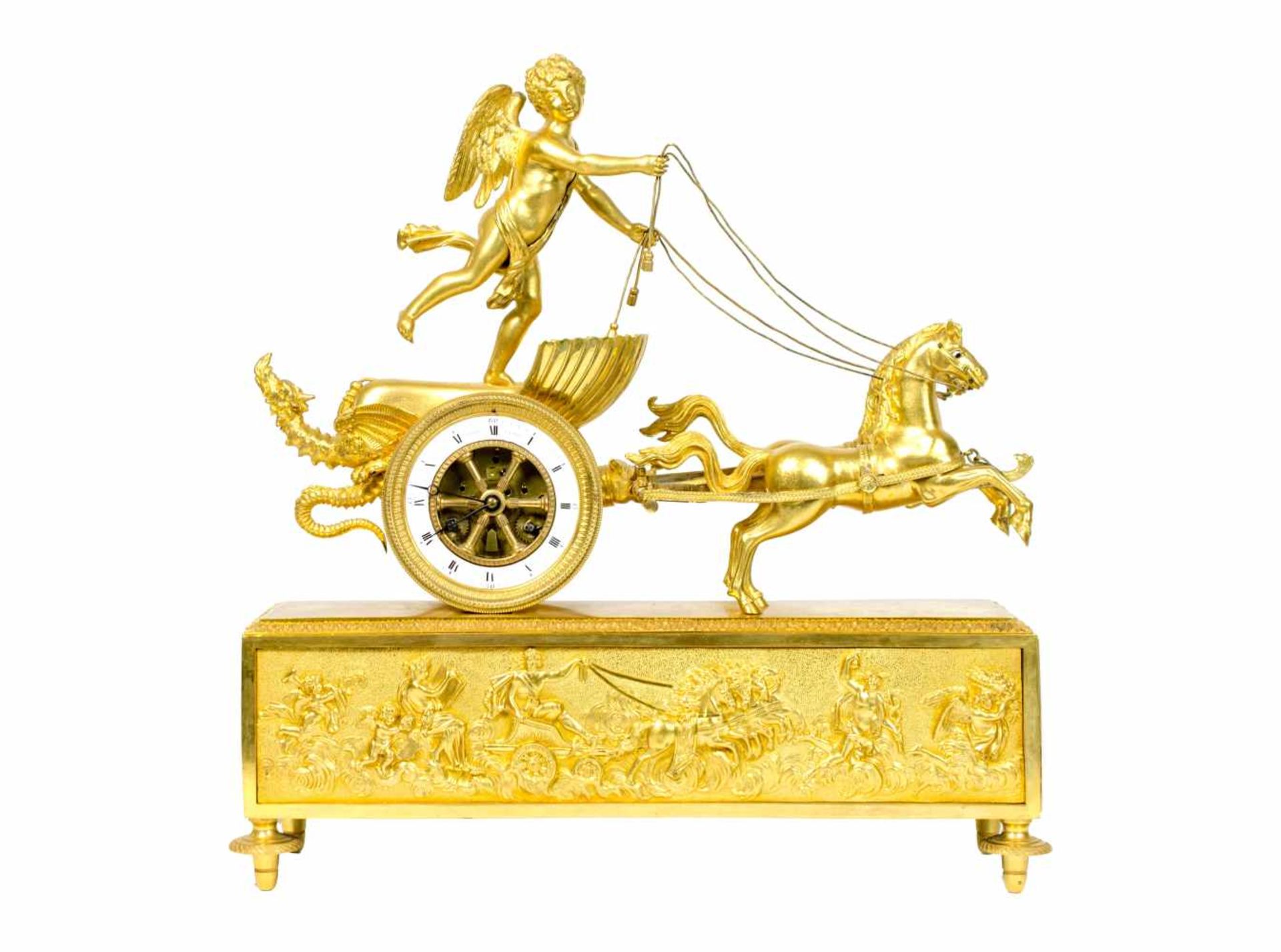 Pendule mit Amor im Streitwagen Frankreich, Chopin, Paris, um 1810, Bronze, feuervergoldet,