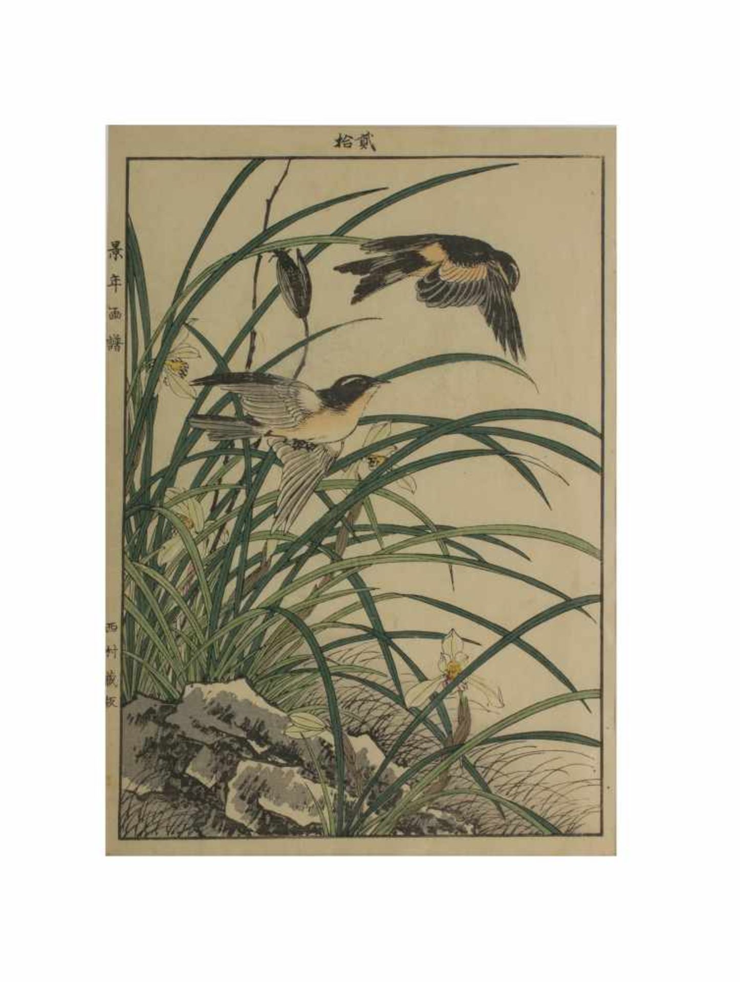 Imao Keinen (1845 Kyoto - 1924 ebenda) Paar Grafiken mit Vogeldarstellungen, Farblithografie auf