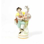 Winzer mit Weinfass Meissen, 1992, Modell von Michel Victor Acier von 1778, Porzellan, farbig und