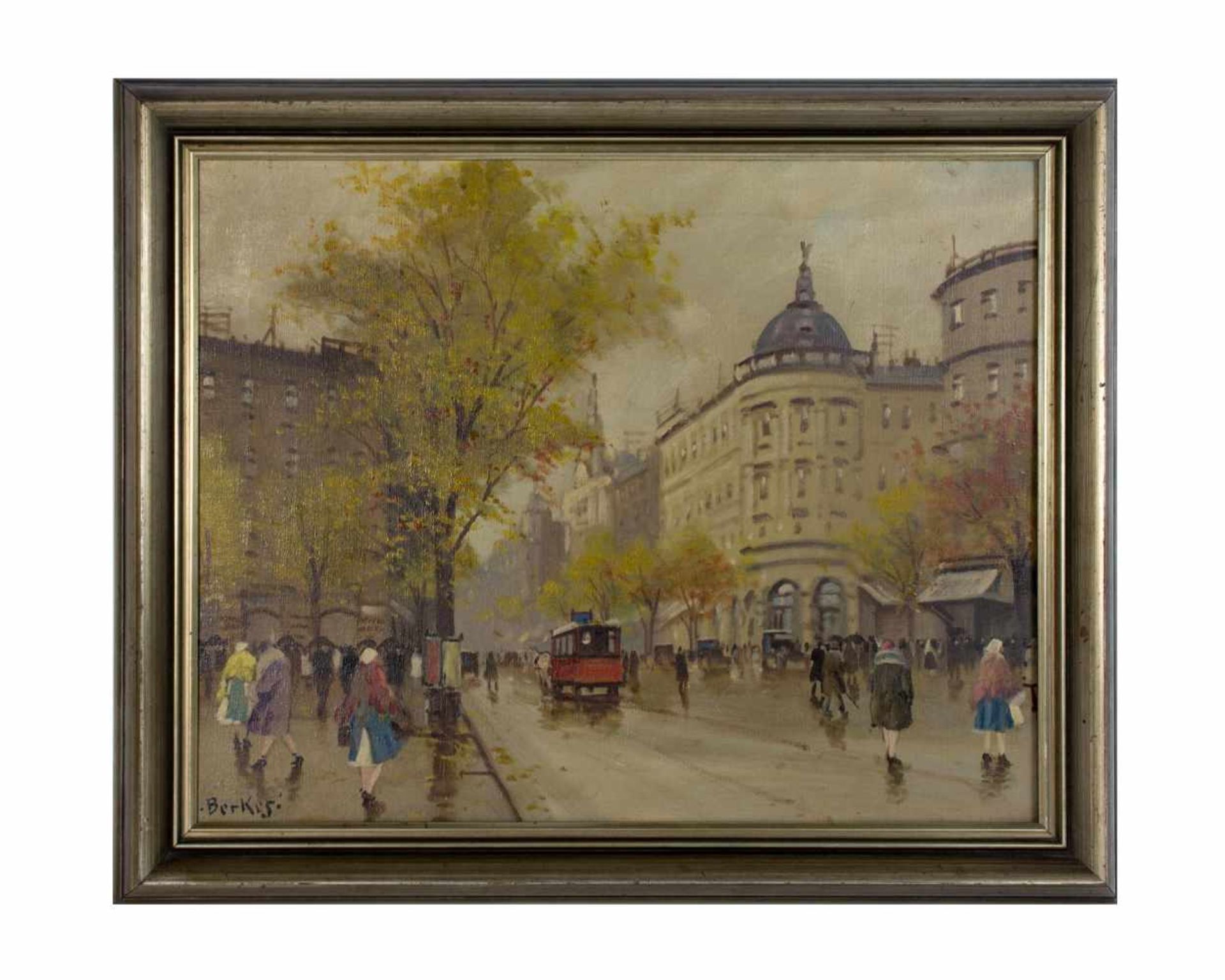 Antal Berkes (1874 Budapest - 1938 ebenda) Budapester Straßenszene, Öl auf Leinwand, 39,5 cm x 49, - Image 2 of 4