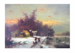 Günter Kessler ('G. König') (1926 Giessen) Winterlandschaft mit Figurenstaffage, Öl auf Leinwand, 70