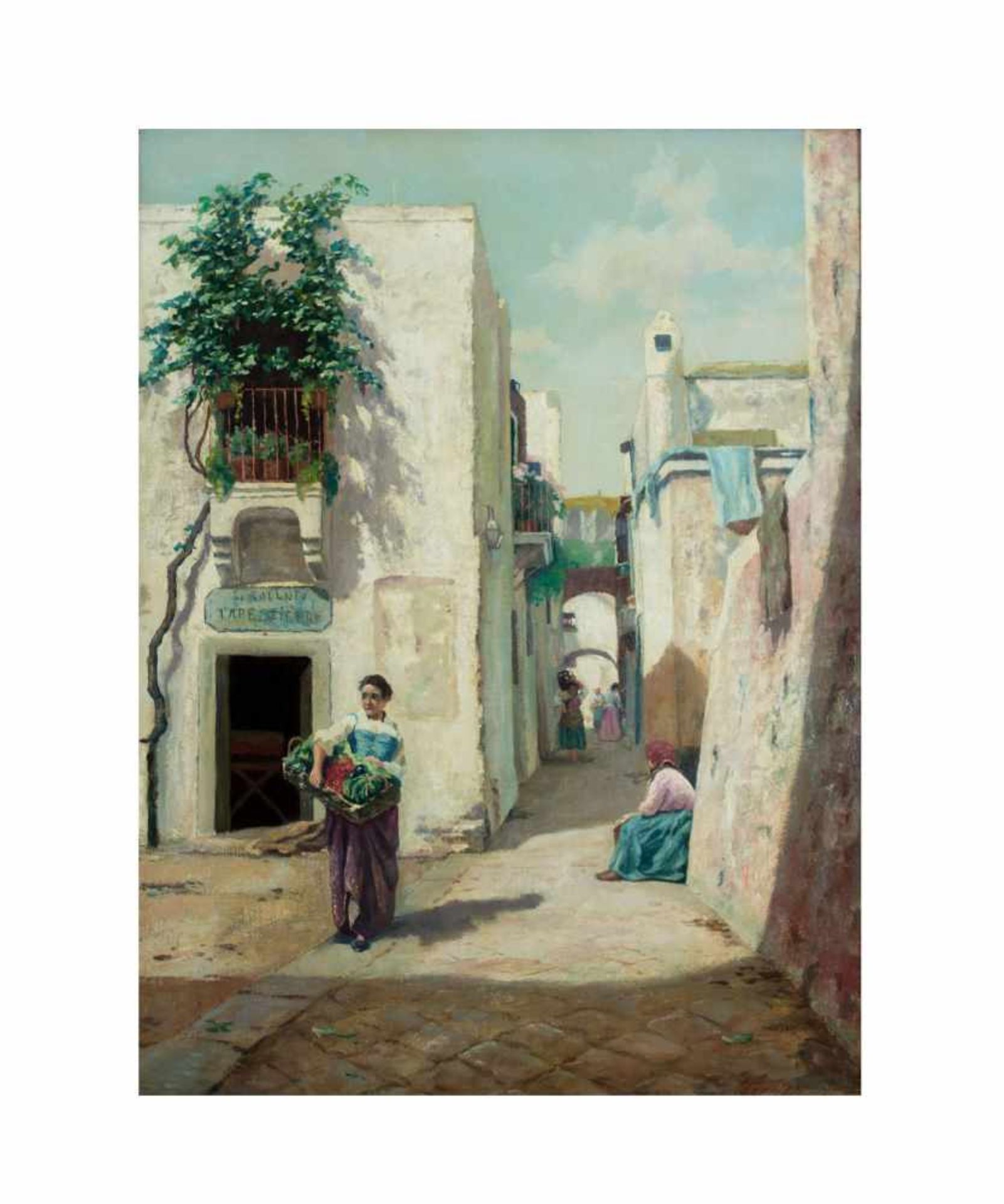 Augusto Corelli (1853 Rom - 1918 ebenda)Sonnige Straße auf Capri, Öl auf Leinwand, 80 cm x 60,5