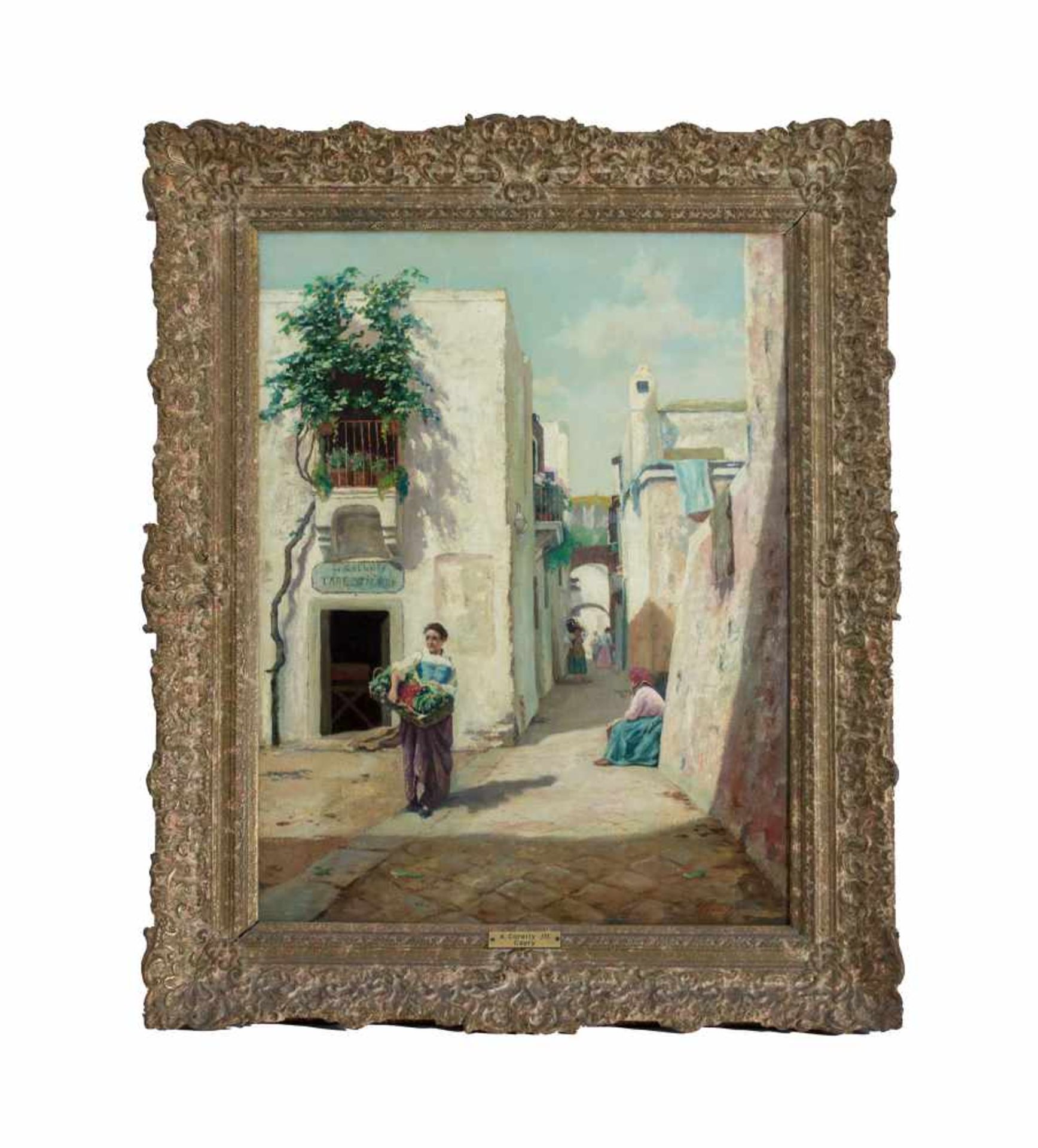 Augusto Corelli (1853 Rom - 1918 ebenda)Sonnige Straße auf Capri, Öl auf Leinwand, 80 cm x 60,5 - Bild 2 aus 6