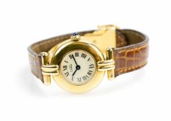 Cartier Must de VermeilQuarz, Gehäuse 925 Silber, vergoldet, Durchmesser 22 mm, Armband Leder,