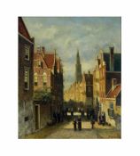 John Frederik Hulk (1829 Amsterdam - 1911 Haarlem)Holländische Stadtansicht, Öl auf Platte, 42 cm