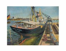 Unbekannter Künstler (20. Jh.)'Monika Wiards Bremen' im Hafen, Öl auf Leinwand, 71 cm x 91 cm,