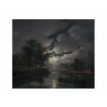 Unbekannter Künstler (18. Jh.)Flusslandschaft bei Mondschein, Öl auf Platte, 34 cm x 39 cm,