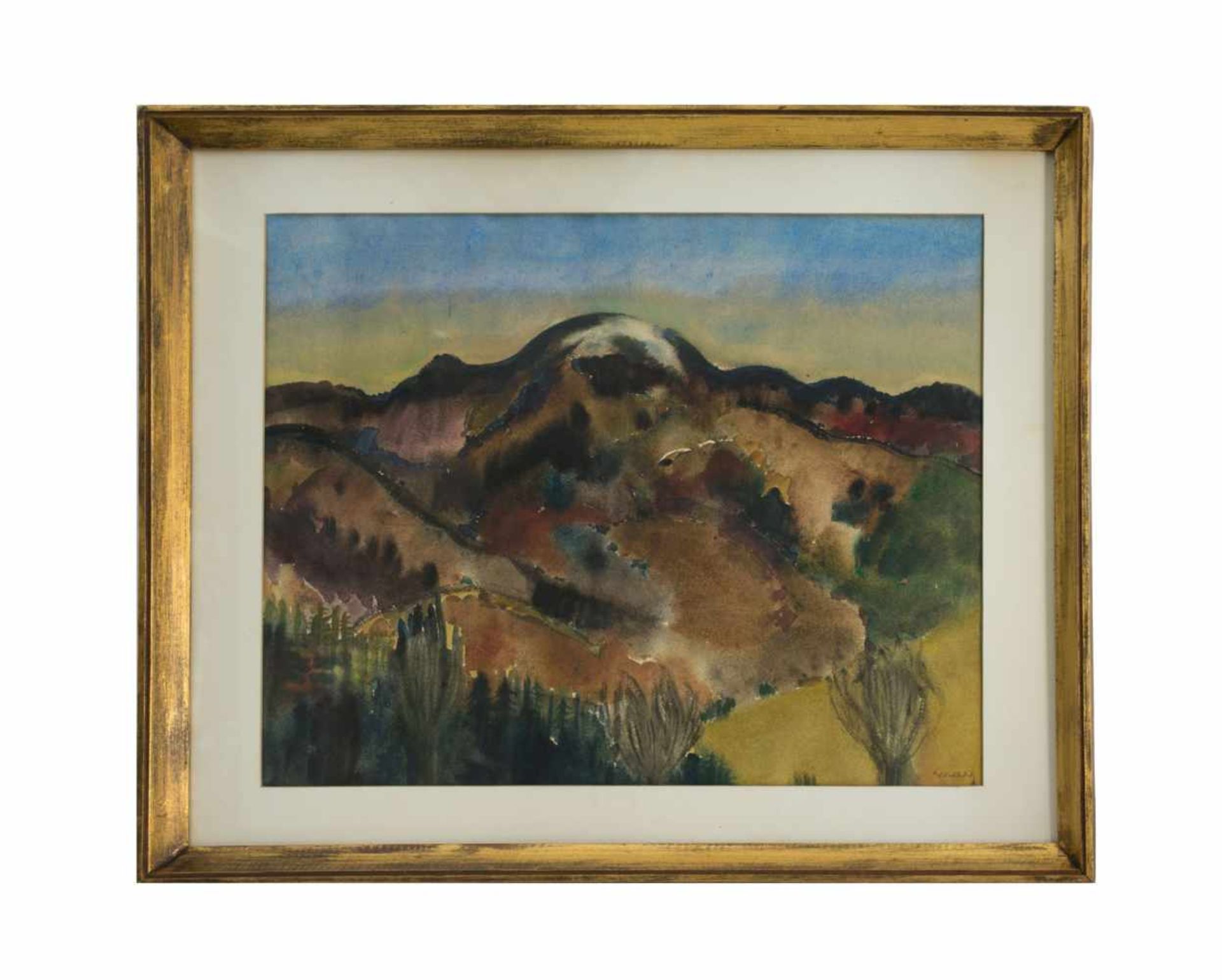 Heinz May (1878 Düsseldorf - 1954 ebenda)Bergige Landschaft, Aquarell auf Papier, 45 cm x 58 cm - Image 4 of 4