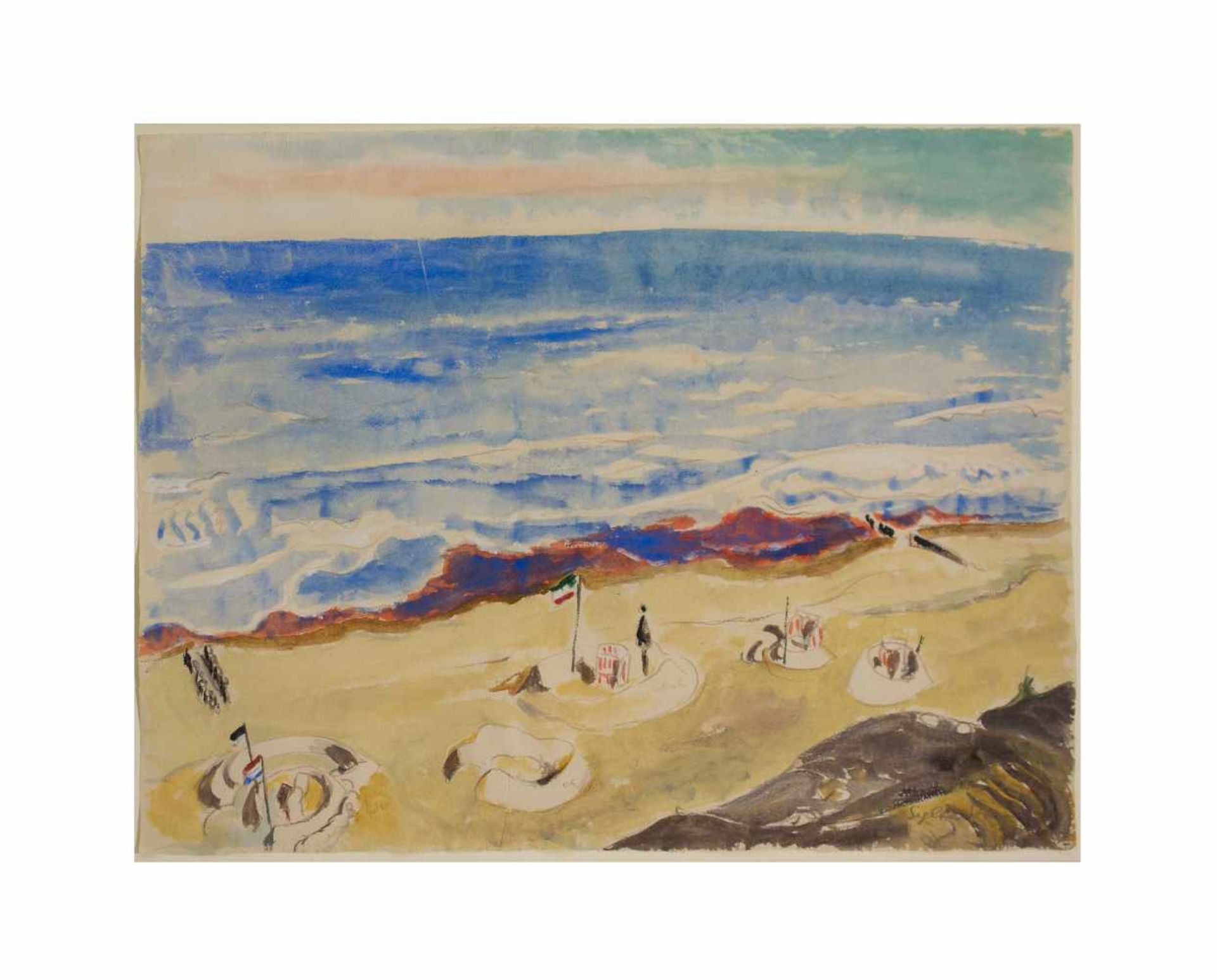 Erich Heckel (1883 Döbeln - 1970 Radolfzell) (F)Sylter Strand, Aquarell auf chamoisfarbenem