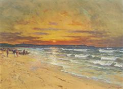 Willy Stöwer (1864 Wolgast - 1931 Berlin)Abend in der Swinemünder Bucht, Gouache auf Pappe, 50 cm