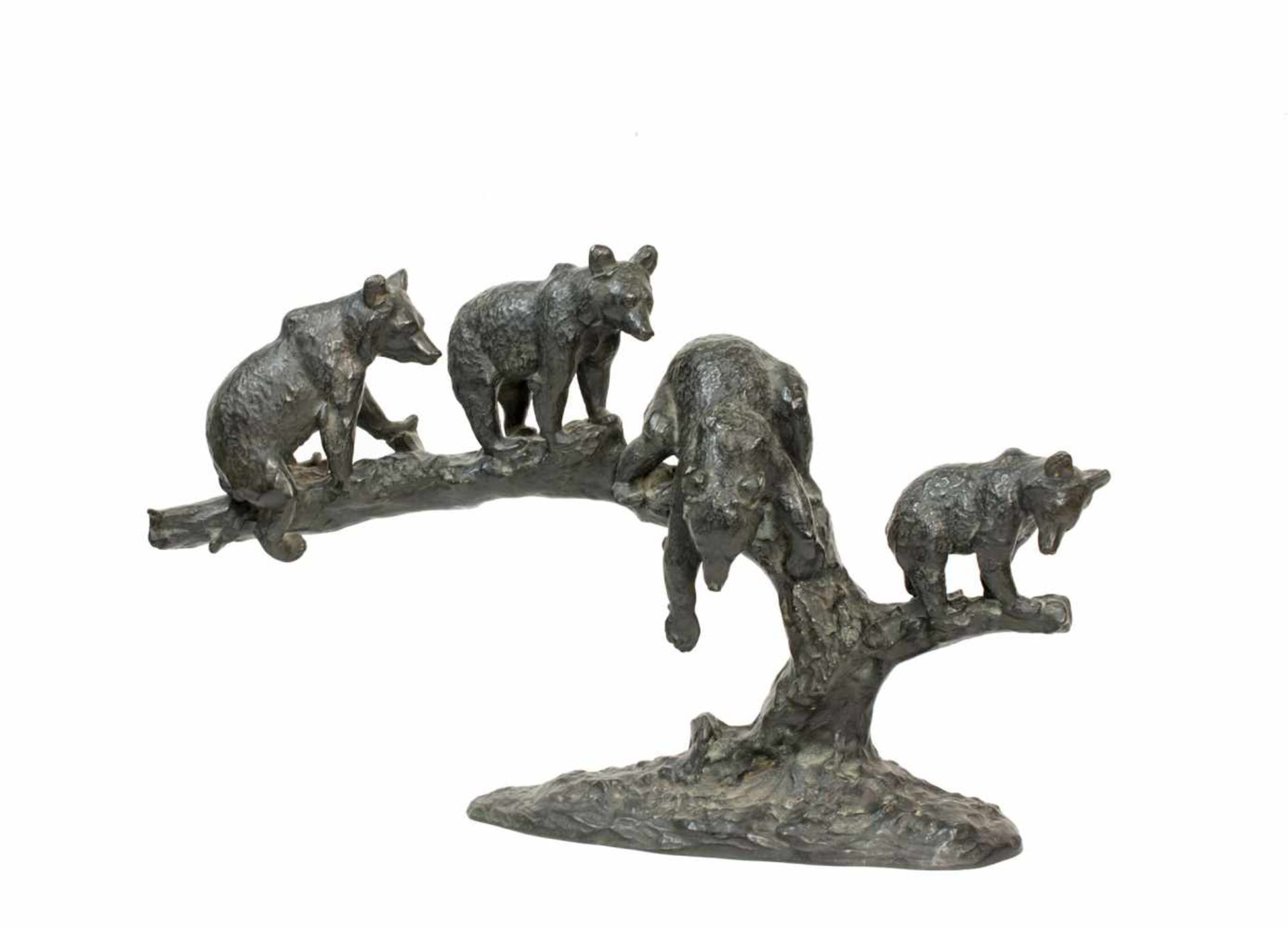 Anton Büschelberger (1869 Eger - 1934 Dresden)Vier spielende Jungbären auf Baumstamm, Entwurf um
