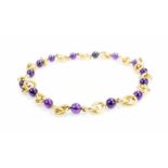 Gliederkette750 Gelbgold, 15 Amethyste, Durchmesser ca. 13,5 mm, Länge ca. 76 cm, Gewicht ca. 235 g,