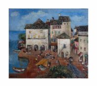 Ari Walter Kampf (1894 - 1955)Mediterrane Küstenstadt, Öl auf Leinwand (rückseitig mit übermaltem