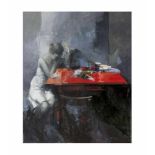 Antonio Tamburro (1948 Isernia)Pärchen am Tisch, Öl auf Leinwand, 120 cm x 100 cm, rückseitig Mai