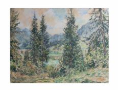 Mathias Barz (1895 Düsseldorf - 1982 Magraten)Bergige Waldlandschaft, Gouache, Aquarell und