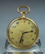 GOLDENE TASCHENUHR / open face pocket watch, Art déco, 1920er /1930er Jahre, Handaufzug (Krone).