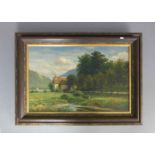 GLÜCKERT, JOHANNES (Mainz1868- ca. 1921), Gemälde / painting: "Landschaft mit Flusslauf, Angler