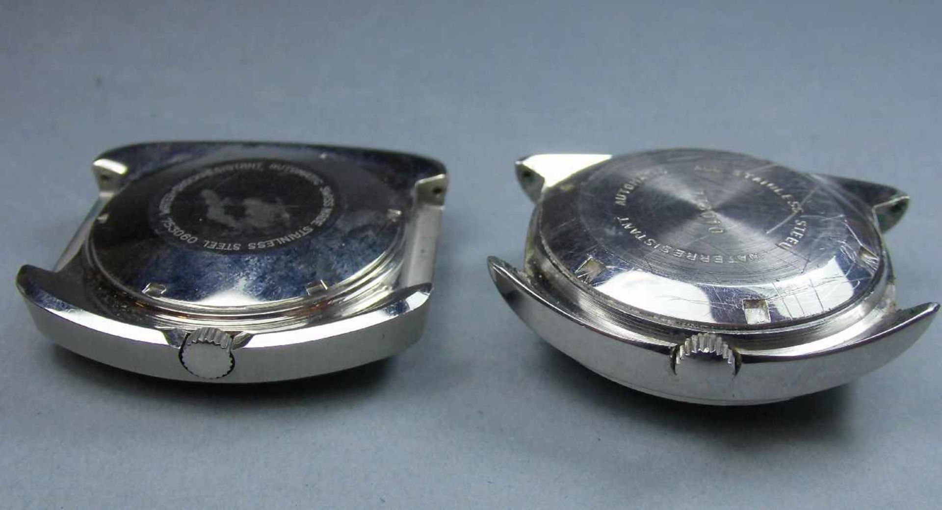 PAAR ARMBANDUHREN: BWC SWISS / pair of wristwatches. Edelstahlgehäuse ohne Armband. Zifferblätter - Bild 5 aus 5