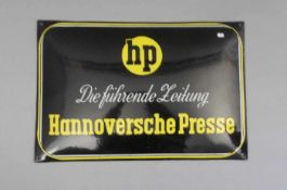 WERBESCHILD / BLECHSCHILD "Hannoversche Presse", Hersteller: Emaillewerk Hannover, Mellendorf.