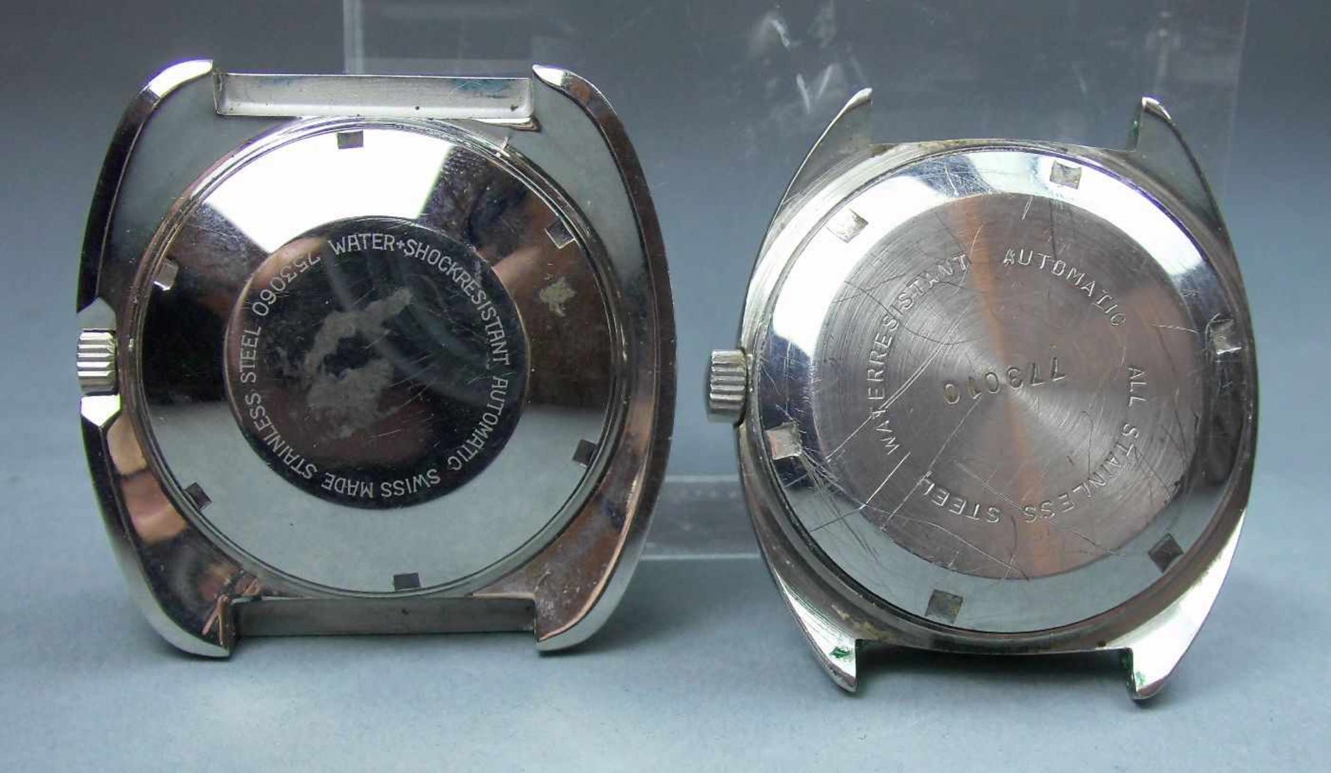 PAAR ARMBANDUHREN: BWC SWISS / pair of wristwatches. Edelstahlgehäuse ohne Armband. Zifferblätter - Bild 4 aus 5