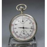 HALBOFFENE TASCHENUHR: TACHYMETER - CHRONOGRAPH / pocket watch, wohl 1. H. 20. Jh., unbekannter