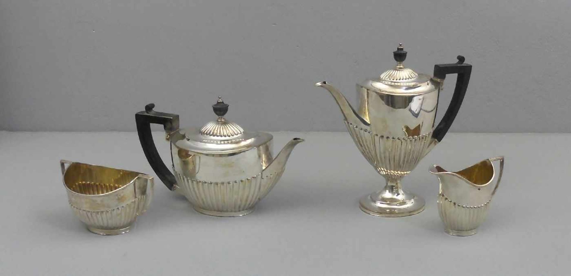 SILBERNES KERNSERVICE: Teekanne, Kaffeekanne, Milchkännchen und Zuckerdose / tea set, Sterlingsilber - Bild 2 aus 5