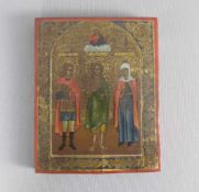 IKONE "Gottvater, Christus, Maria und Longinus oder Panurios", Tempera auf Holz, Ende 19. Jh.; in