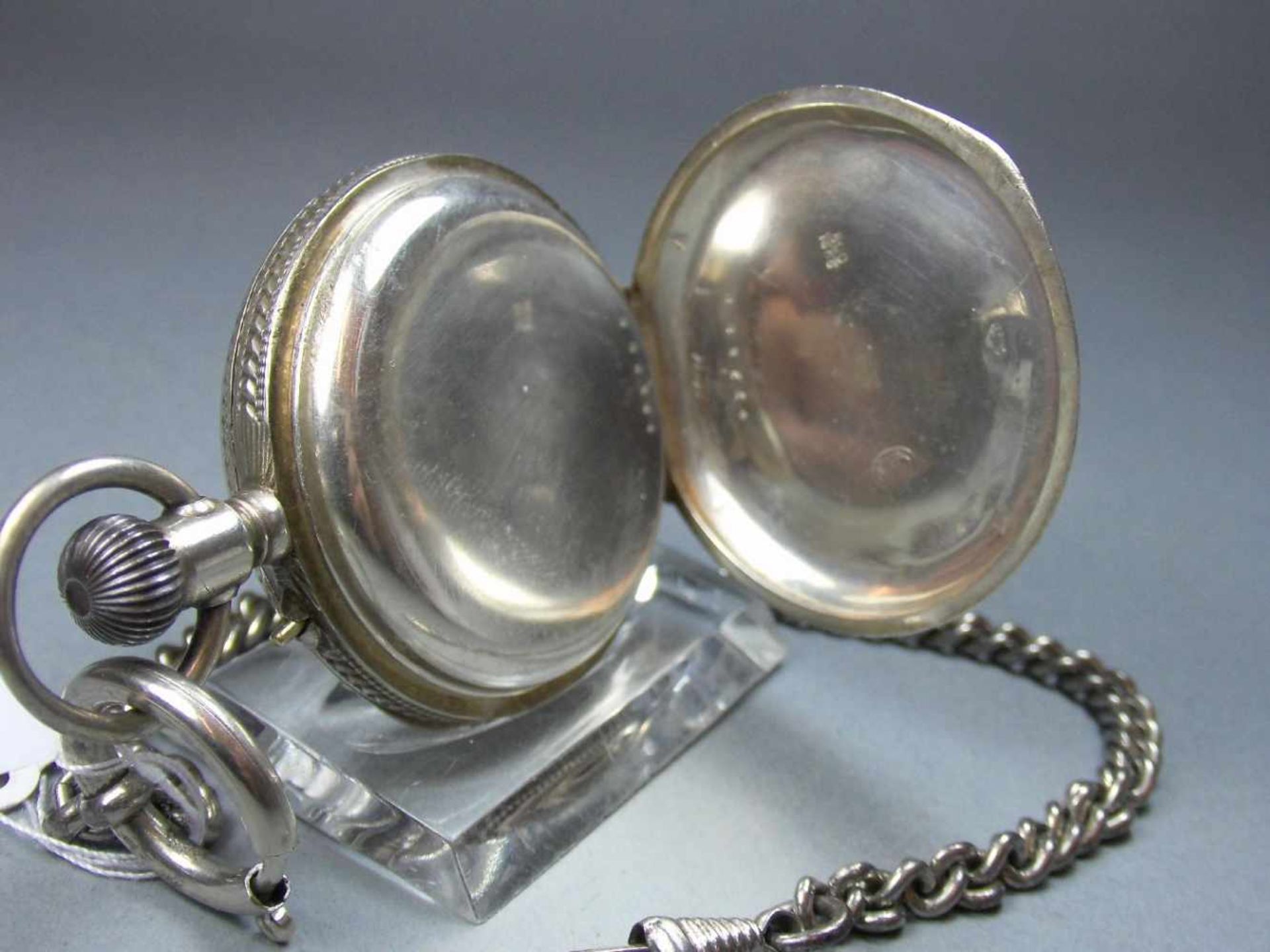 SILBER- TASCHENUHR / pocket watch, Schweiz. Open Face - Taschenuhr, Handaufzug (Krone und - Bild 5 aus 8