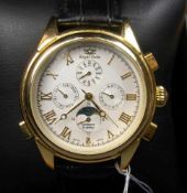 ARMBANDUHR: ROYAL SWISS / wristwatch, Automatik- Uhr, Schweiz. Rundes vergoldetes Edelstahlgehäuse