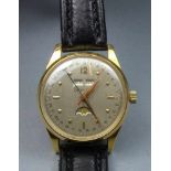 GOLDENE VINTAGE ARMBANDUHR / CHRONOGRAPH MIT VOLLKALENDER / wristwatch, Handaufzug, Manufaktur