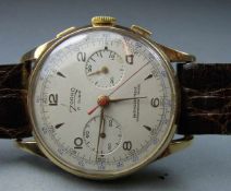 VINTAGE GOLD-ARMBANDUHR / CHRONOGRAPH: ZORRO / wristwatch, Handaufzug, Schweiz, um 1950. Rundes