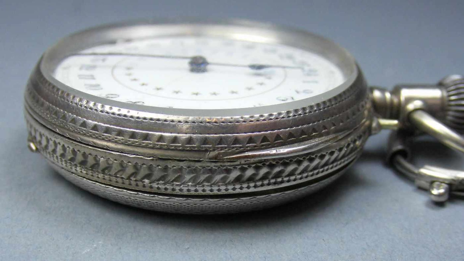 SILBER- TASCHENUHR / pocket watch, Schweiz. Open Face - Taschenuhr, Handaufzug (Krone und - Bild 3 aus 8