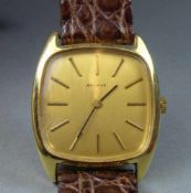 VINTAGE GOLD - ARMBANDUHR: GENÈVE / wristwatch, Handaufzug, Schweiz. Eckgerundetes Goldgehäuse mit