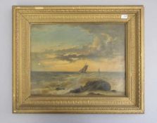 ANONYMUS (19. Jh.), Gemälde / painting: "Nach dem Sturm", Öl auf Malkarton. Seestück mit felsiger