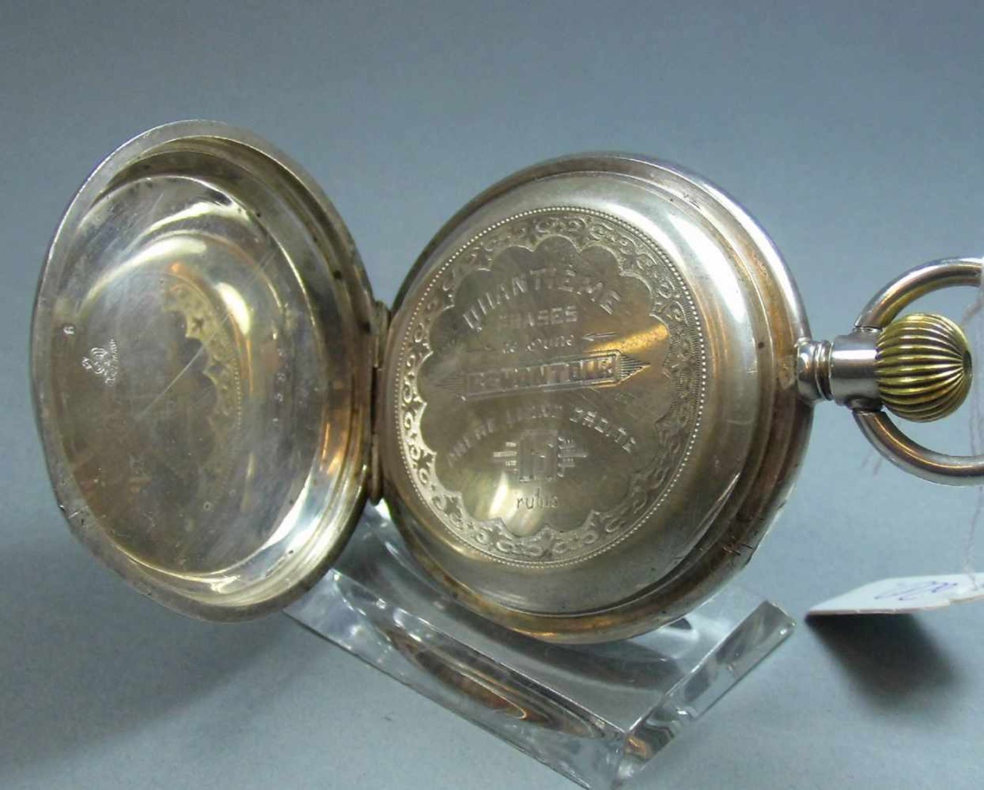 ASTRONOMISCHE SAVONETTE-TASCHENUHR / pocket watch, wohl Schweiz, Silbergehäuse (mit Säure - Bild 7 aus 9