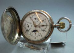 ASTRONOMISCHE SAVONETTE-TASCHENUHR / pocket watch, wohl Schweiz, Silbergehäuse (mit Säure