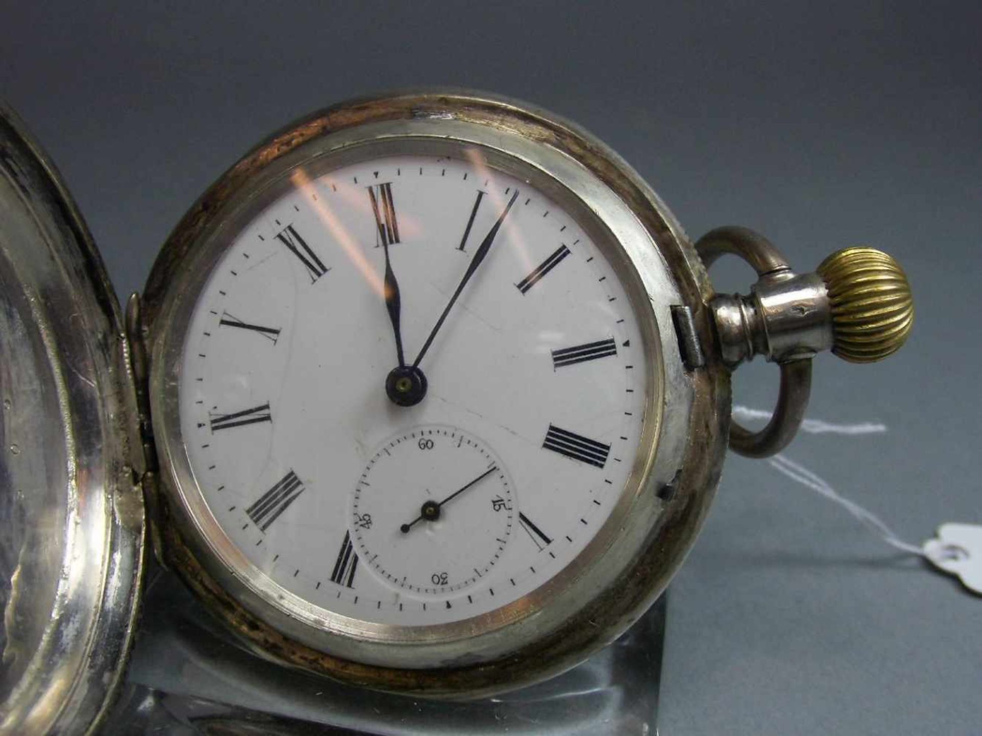 SILBERNE SAVONETTE - TASCHENUHR / hunter case, Schweiz, Handaufzug (Krone und Schieber), 800er - Bild 7 aus 11