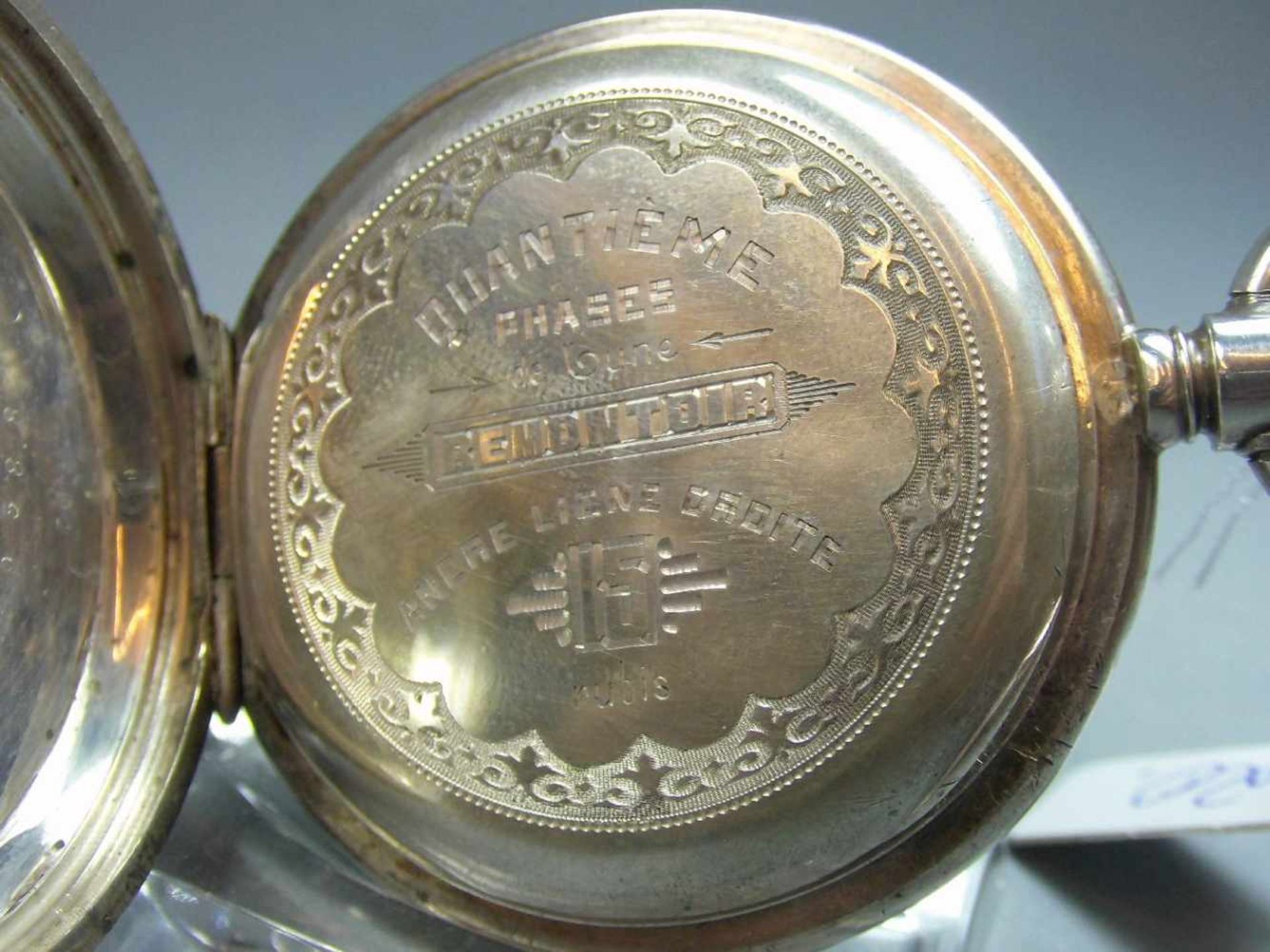 ASTRONOMISCHE SAVONETTE-TASCHENUHR / pocket watch, wohl Schweiz, Silbergehäuse (mit Säure - Bild 8 aus 9