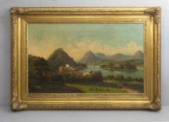 HEIN, E. (Maler der Romantik / des 19. Jh.), Gemälde / painting: "Flusslandschaft mit Insel und