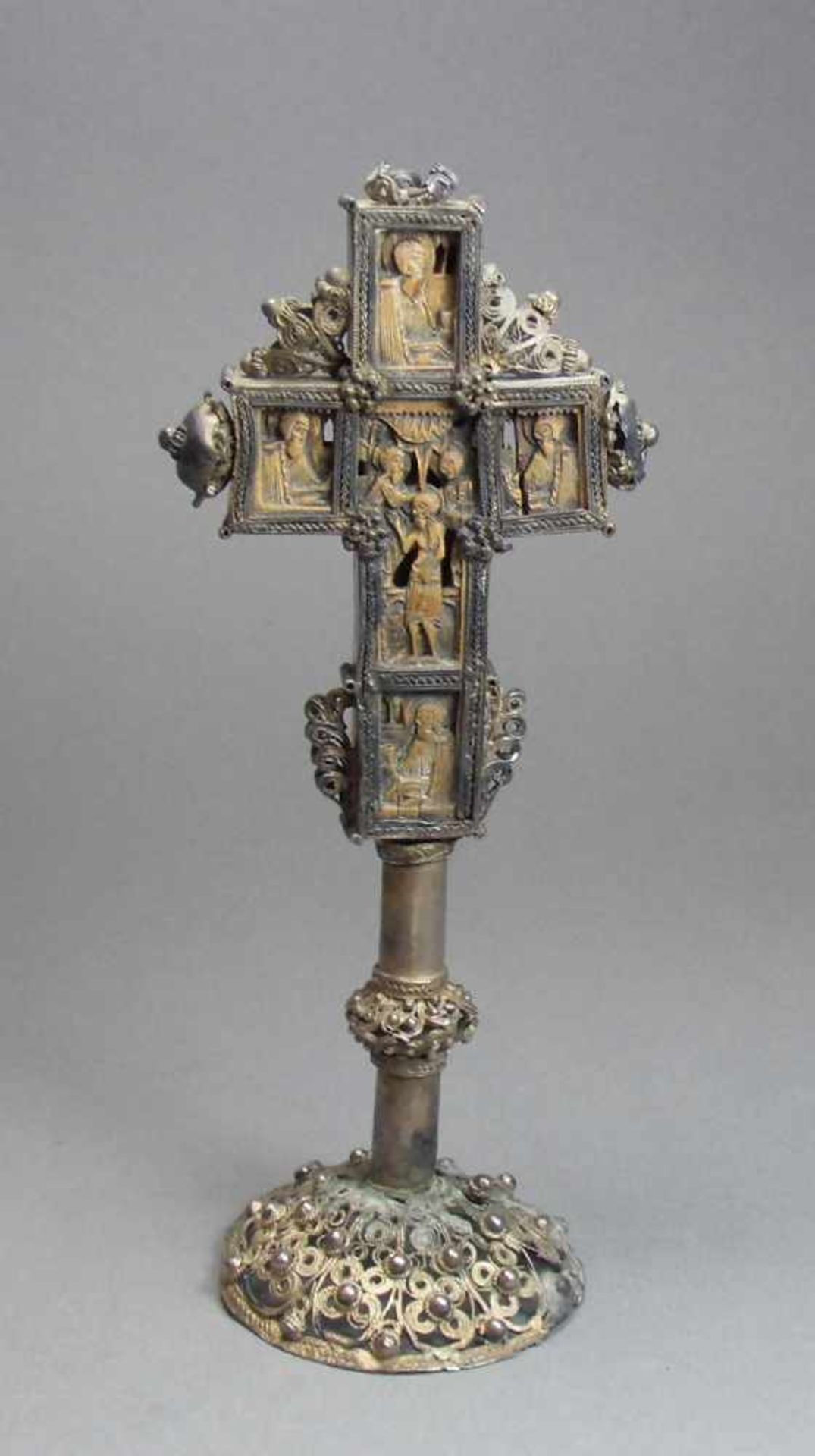 ORTHODOXES ALTARKREUZ / STANDKREUZ / orthodox altar cross, 18. Jh., Silber und Buchsbaum ( - Image 9 of 11