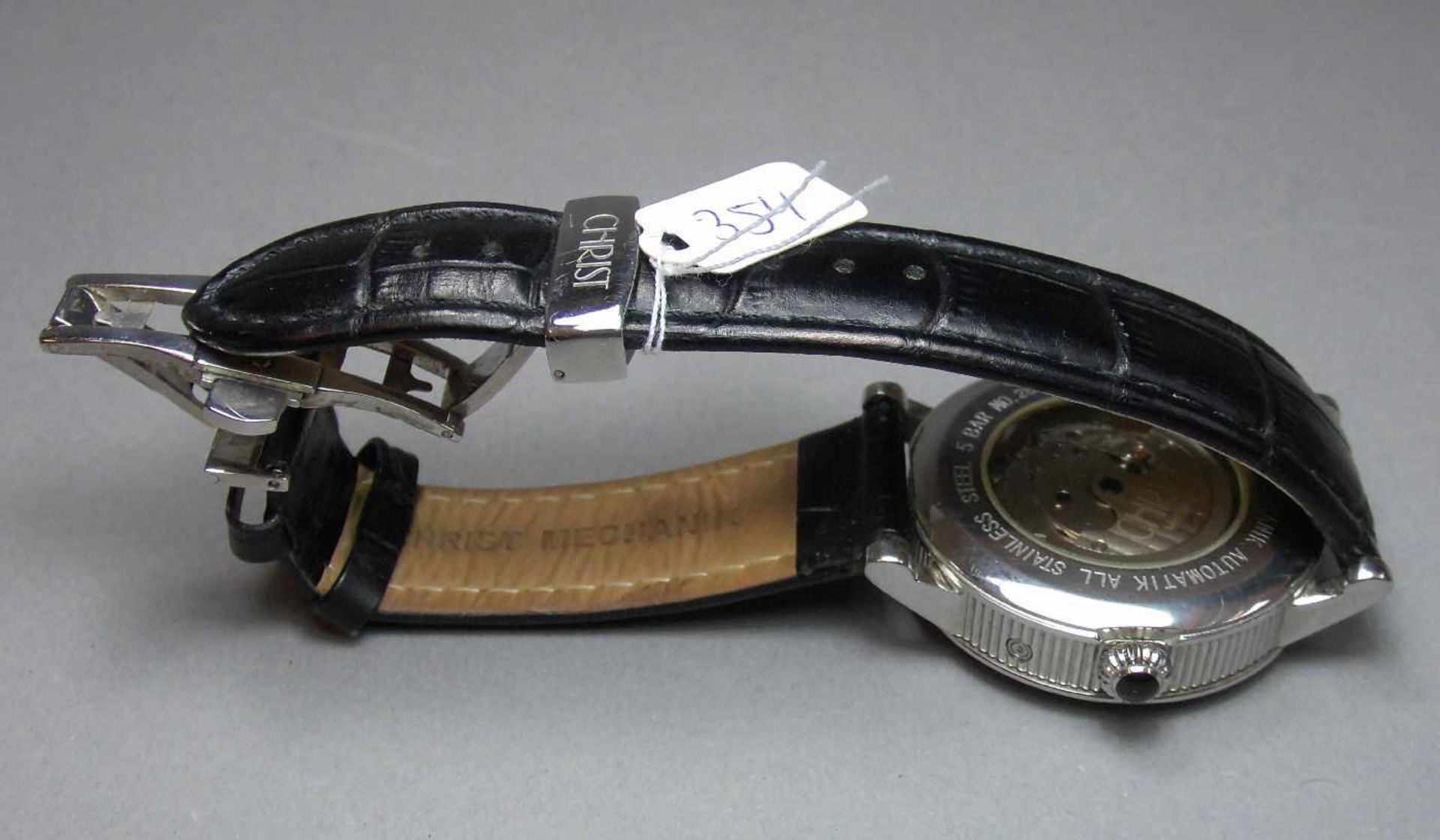 ARMBANDUHR / wristwatch, Juwelier Christ / Deutschland. Rundes Edelstahlgehäuse mit Glasboden und - Bild 6 aus 6