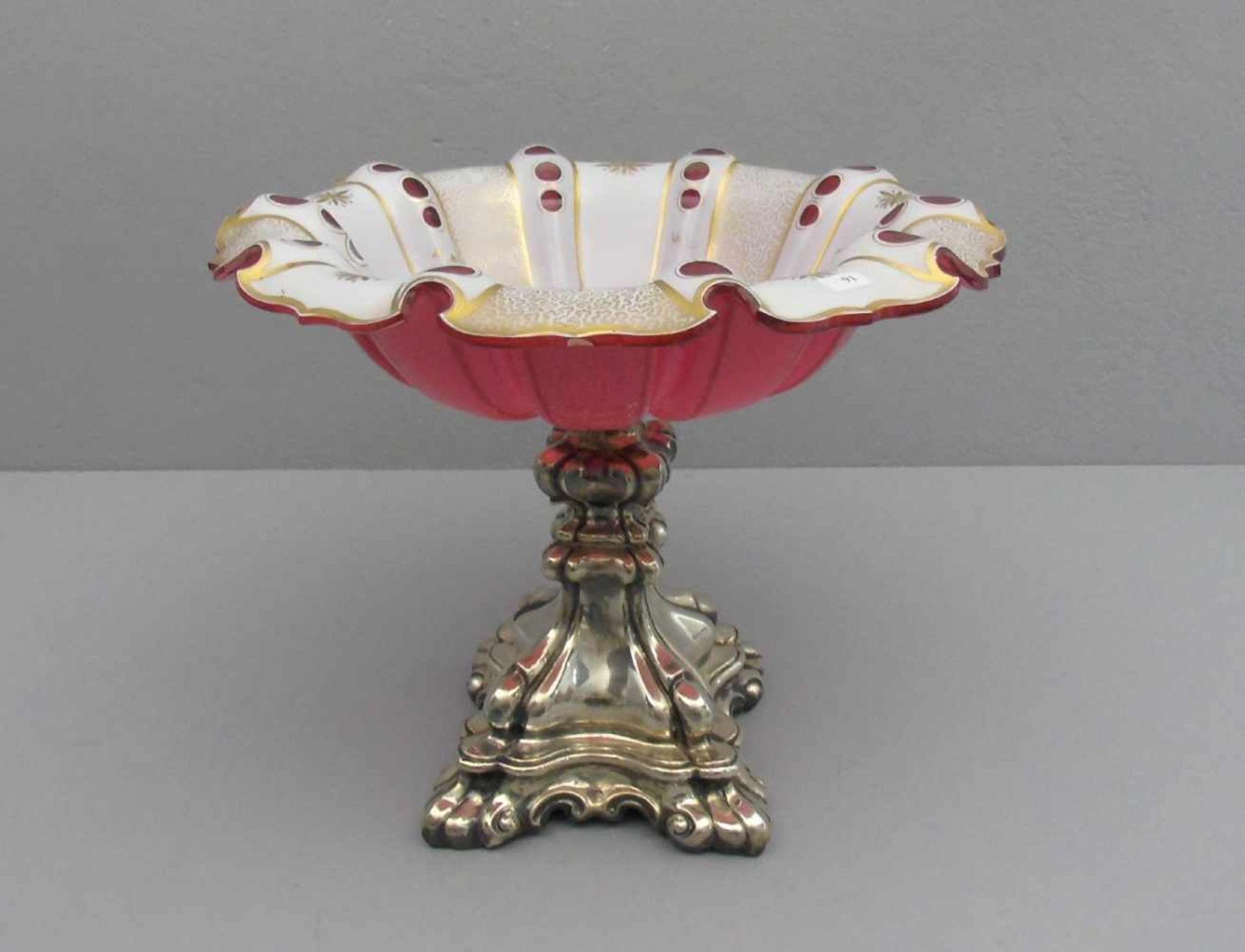 BIEDERMEIER - FUSSCHALE / TAFELAUSATZ / centerpiece, Silber (mit Säure getestet) und Glas, um