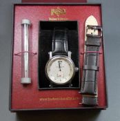 ARMBANDUHR: BUCHNER & BOVALIER / wristwatch, Automatik- Uhr. Rundes Edelstahlgehäuse mit Glasboden