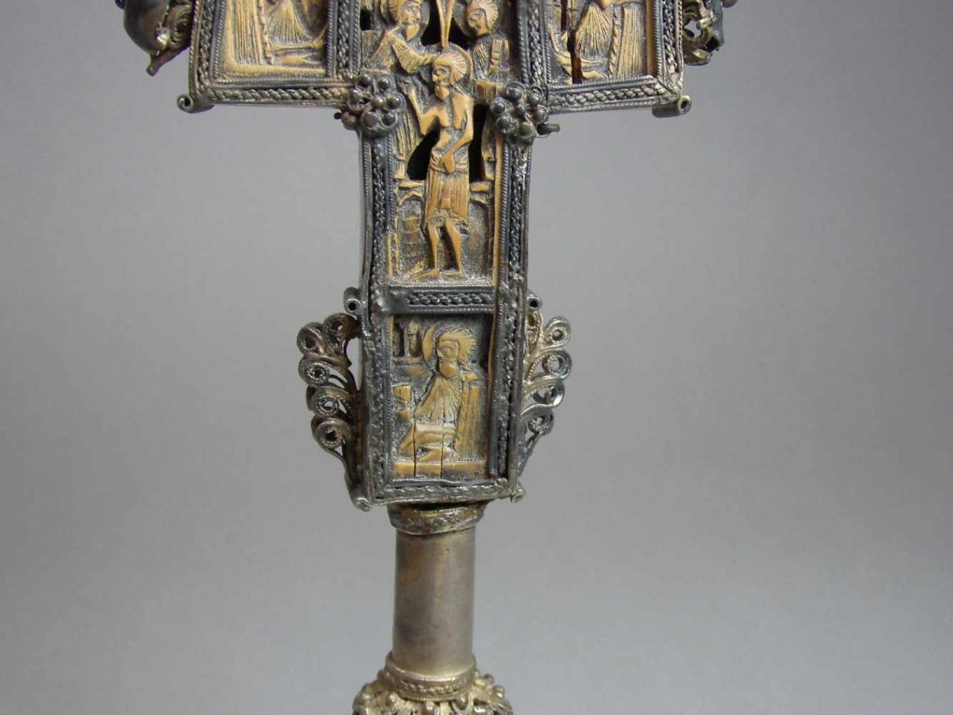 ORTHODOXES ALTARKREUZ / STANDKREUZ / orthodox altar cross, 18. Jh., Silber und Buchsbaum ( - Image 11 of 11