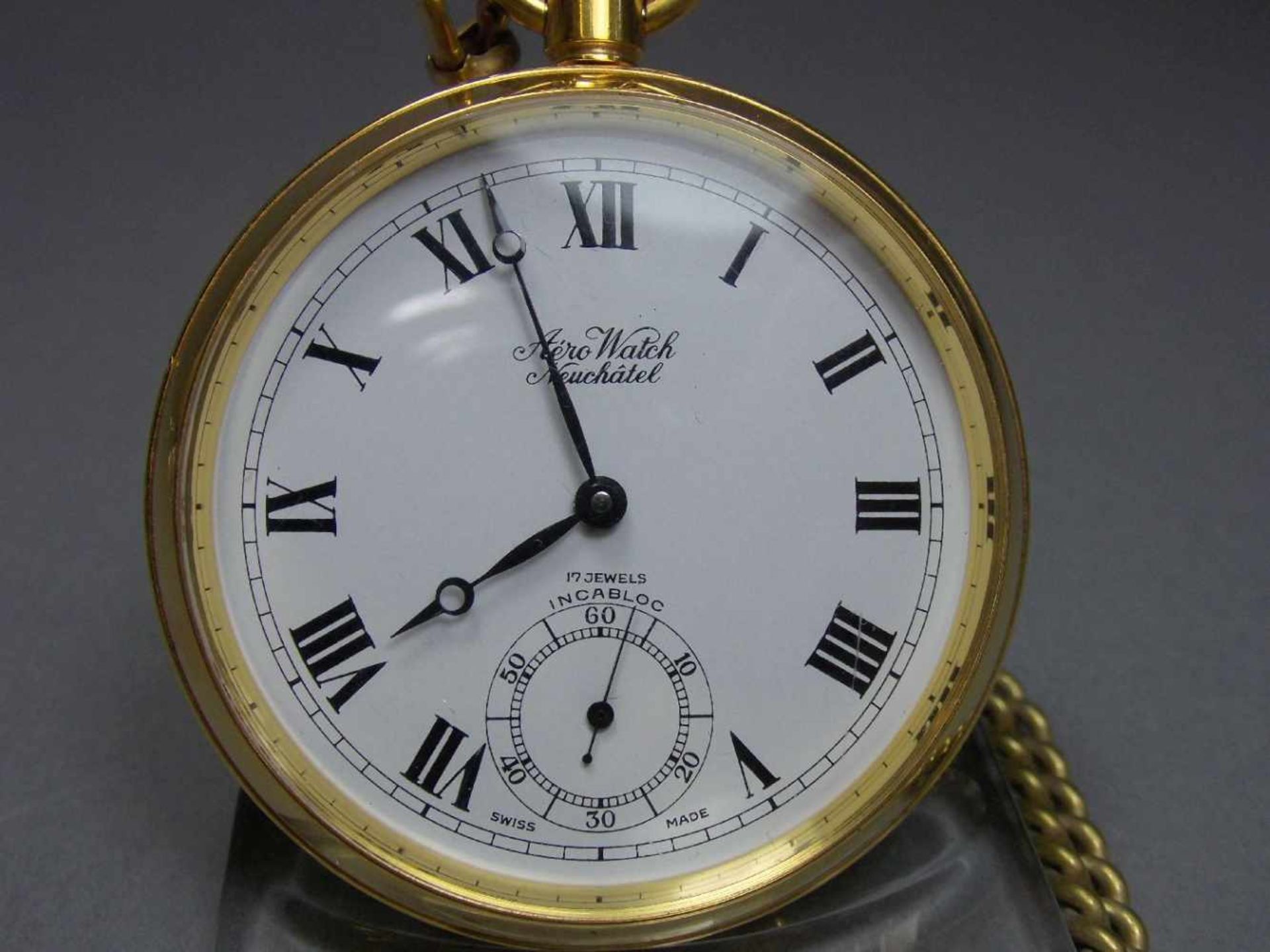 AERO NEUCHATEL TASCHENUHR / pocket watch, 2. H. 20. Jh., Schweiz, Handaufzug (Krone). Open Face - - Image 2 of 4