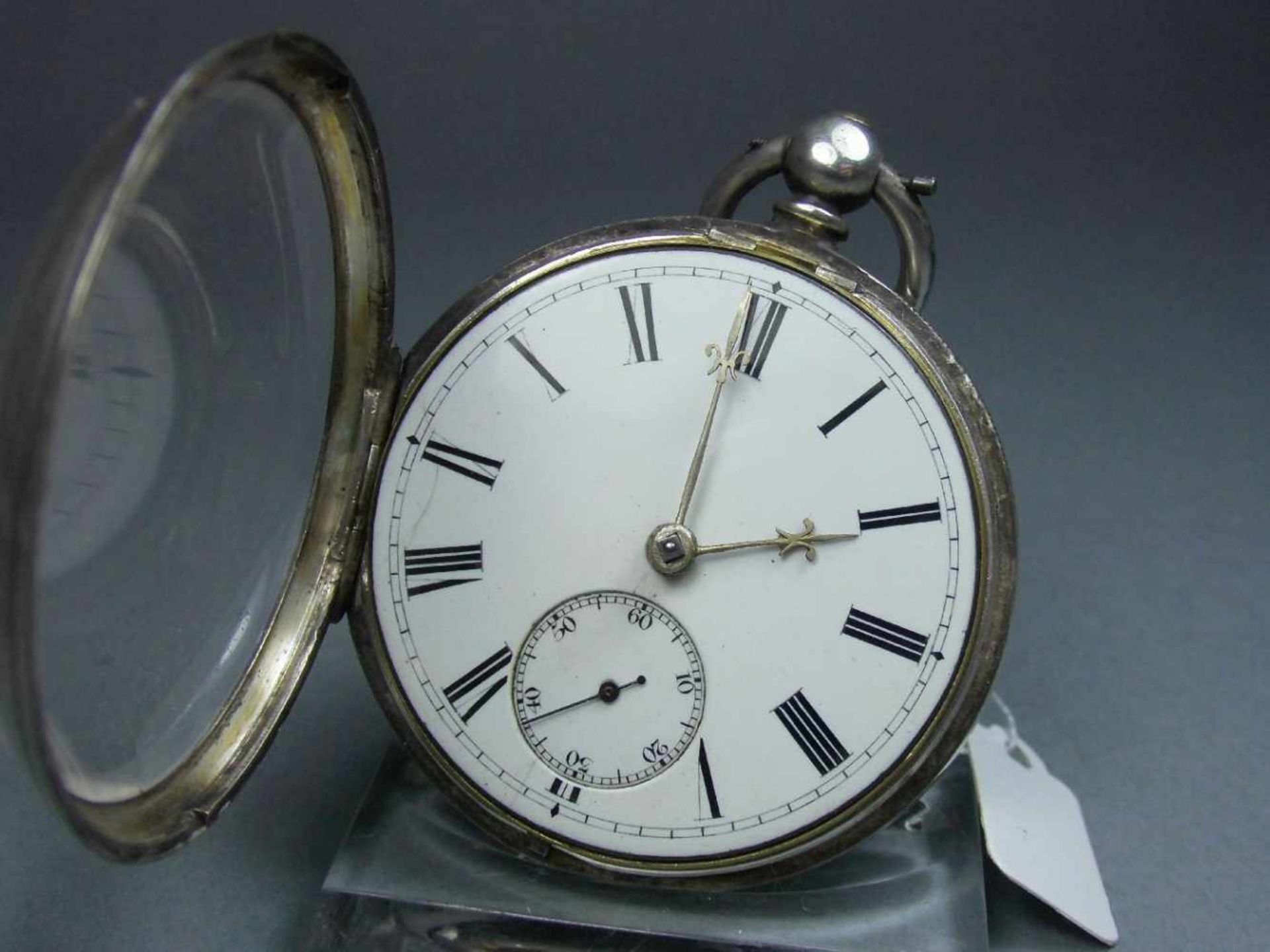 ENGLISCHE TASCHENUHR MIT SCHLÜSSELAUFZUG / SCHLÜSSELTASCHENUHR / open face pocket watch, - Image 5 of 9