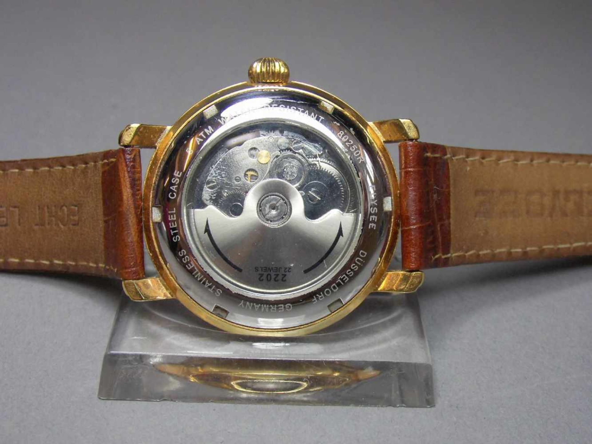 ARMBANDUHR / wristwatch, ELYSEE Uhren GmbH / Deutschland. Rundes goldfarbenes Edelstahlgehäuse mit - Image 6 of 7